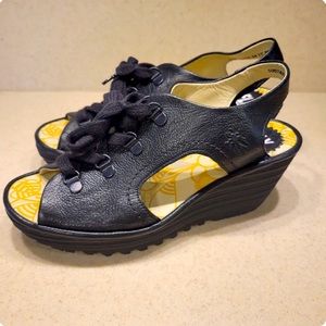 Fly London Ylfa Wedge Peep Toe Cut Out Sling Back EU 38